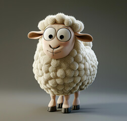 3D Style , Happy cute sheep cartoon character isolated grey background