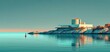 Tidal lagoon power plants for coastal energy, solid color background