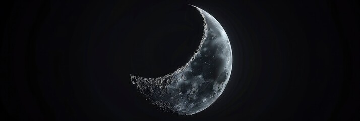 Wall Mural - A crescent moon in the center black background