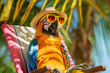 funny parrot sitting on a lounger at a tropical beach