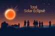 Group people looking at total solar eclipse with the text Total Solar Eclipse