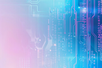 Poster - A abstract background with a blue gradient, a white grid, a binary code, and a circuit board