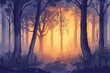 Whispering Woods Mysterious Foggy Forest at Dawn, Digital Landscape Illustration