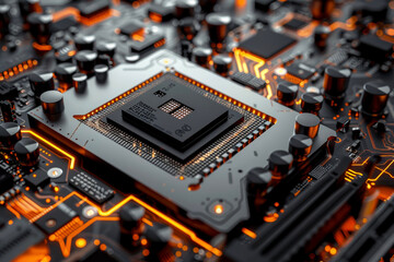 Poster - A processor with a orange and black design and a overclocking system on it