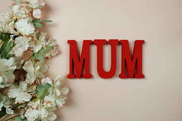 Poster - Happy Mother's day theme with MOM letters and flowers decoration on pink background