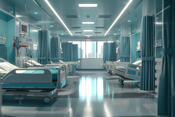 Wall Mural - Hospital room with beds and medical equipment in hospital.