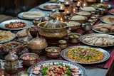 Fototapeta Tulipany - Flavorful Arabian dish table. Dinner arab. Generate Ai