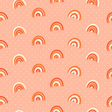 Cut Cuter Cutes Orange Beige White Red Rainbows On Kitschy Peach Pink With Dots 