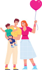 Wall Mural - Happy parents with kid and heart balloon. Loving family