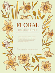 Wall Mural - Daffodils. Card design, vintage floral realistic vector  illustration.