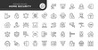 Set of line icons in linear style. Series - Home security and protection. Alarm system, locking, smart home, lock and key.Outline icon collection. Conceptual pictogram and infographic.	