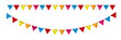 Hanging carnival bunting flags. Decorative colorful party pennants for birthday celebration.