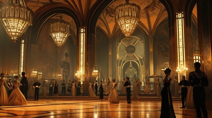 Wall Mural - An art deco inspired ballroom from the 1920s, with elegant dancers and lavish decor. Resplendent.