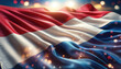 The flag of the Netherlands draped elegantly with a glowing bokeh light effect in the backdrop.