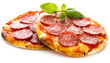 Pizza Salami isoliert auf weißen Hintergrund, Freisteller