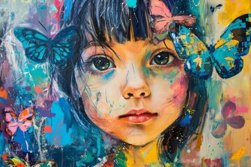 Wall Mural - Imaginative Canvas unfinished paint child girl. Painter hobby. Generate Ai