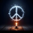 ai generated 3D realistic illustration of a candle producing fogging smoke forming a logo symbol of peace in the world