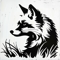 Wall Mural - A black and white drawing of a fox