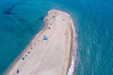 Fototapeta Sport - Aerial view of exotic sandy peninsula and sandy beach of Posidi with turquoise clear sea, Kassandra, Chalkidiki, North Greece