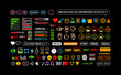 © VRTX - Retro Game pixel graphics icons Set 5. Perfect colorful pixel icons of game props, download bar, health scale, gestures, cursors, etc. Office items pixel icons. Retro Game loot and awards pixel art