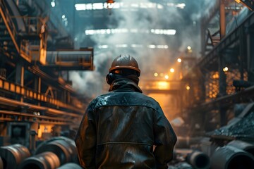 Wall Mural - Safety Concerns, Responsibilities, and Union Representation in a Steel Mill: An Inside Look. Concept Steel Manufacturing, Occupational Safety, Labor Relations, Worker Rights, Industry Regulations