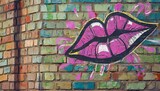 Fototapeta Sport - kiss Graffiti on a Brick Wall.