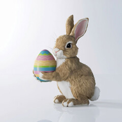 Poster - Easter bunny with Easter egg, on white background,