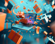 A lively image depicting a laptop with numerous orange gift boxes exploding out from the screen, symbolizing online giveaways or promotions
