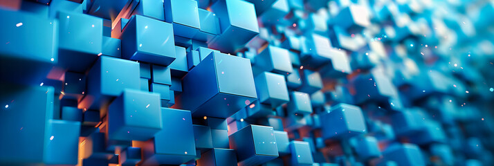 Wall Mural - Futuristic Blue Cube Design, Abstract Geometric Shapes and Technology Concept, Modern Digital Art