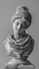 Wall Mural - Antique bust of a young Greek woman, highlighted on a white background. Plaster sculpture 