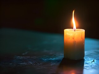 Wall Mural - a lit candle sitting on top of a table