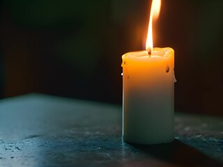 Wall Mural - a lit candle sitting on top of a table