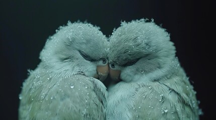 Sticker - a couple of birds sitting next to each other on top of a pile of snow covered ground next to each other.