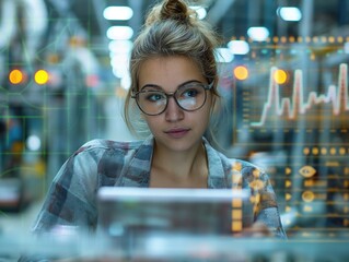 Wall Mural - portrait of a businesswoman with digital tablet in a factory