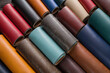 Captivating mix of colors and textures in a collection of vibrant leather rolls.