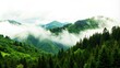 green mountain forest landscape with clouds