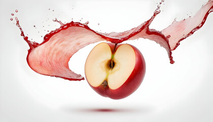 Wall Mural - Flying apple. Sliced red apple isolated on white background