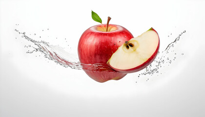 Wall Mural - Flying apple. Sliced red apple isolated on white background