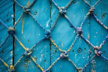 Sea Netting On A Blue Wooden Background