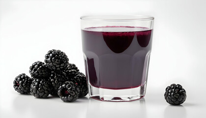 Wall Mural - glass of blackberry juice on a white background