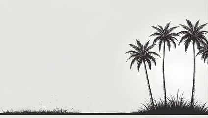 Wall Mural - silhouette of palm trees and grass on white background with copy space, space for text and design 