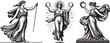 greek goddess athena in full body antique vector illustration silhouette laser cutting black and white shape