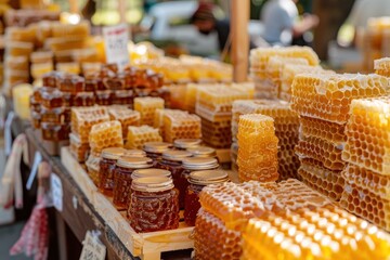 Fresh Local Honey Produced by Family-Owned Bee Farm Available for Purchase at Weekly Farmers Market in the Heart of Our Charming Town.