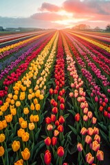 Wall Mural - dutch windmill over tulips field