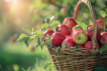 Poster - Green apples basket. Natural diet. Generate Ai