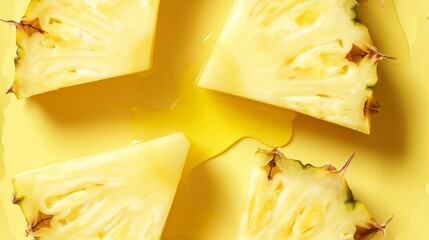 Wall Mural - a sliced up pineapple sitting on top of a yellow counter top next to a cut in half pineapple.