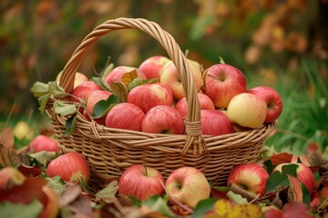 Poster - Green apples basket food. Diet organic. Generate Ai