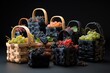Various types of grapes in baskets, perfect for wine labels or fruit market ads