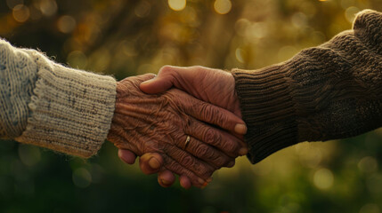 Canvas Print - An elderly hand with a cane is gently held by a younger one.