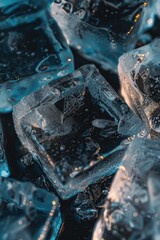 Poster - A pile of ice cubes stacked on top of each other. Suitable for various beverage or summer-themed designs